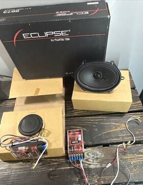 8973 Eclipse Fujitsu Ten 5 Inch X7 Point Source Speaker Pair With Crossover Tested