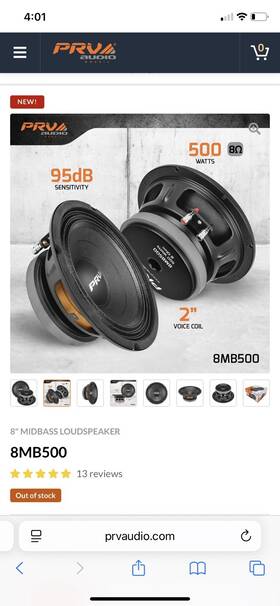 8mb500 Prv Audio 4x Car Speakers 8 Ohms 500 Watts Loud Pro Midbass