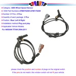 2XABS Wheel Speed Sensor Rear Left & Right FIT:2004-2011 Nissan Titan 479007S200. Fixed Price $20.25.