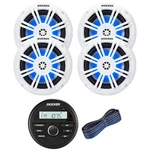Kicker KMC2 Marine Bluetooth Stereo Receiver, 4X 6.5" Led White Speakers, Wire. Fixed Price $439.97.