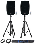 (2) Rockville BPA15 15" Powered 800W Speakers+bluetooth+stands For Church/school. Fixed Price $457.90.