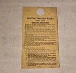 Gm 1941 Pontiac Master Radio Operating Instructions Model 983775 Hang Tag. Fixed Price $14.99.
