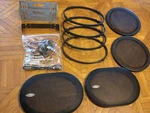 Lot Car Stereo Speaker Parts 4 Metal Grills, Spacers, Bracket, Harness, Fader+. Fixed Price $44.00.