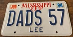 Dad's Vanity License Plate Mississippi 1957 Chevy Ford Plymouth Mg Jaguar. Fixed Price $129.99.
