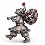 Vintage 1940'S Elf W/ Lattice Sack Brooch Red Rhinestones Silvertone Metal. Fixed Price $16.95.