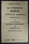 All Transistor Radio Sapphire Ix By Motorola Volkswagen Fastback Owners Manual. Fixed Price $25.00.
